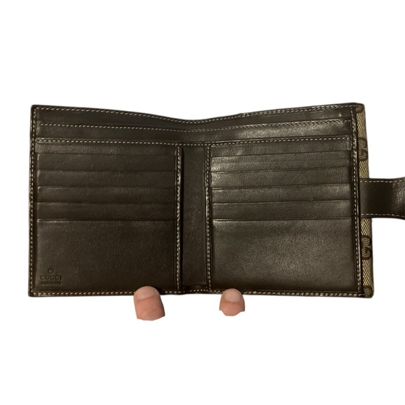 Gucci Brown and Gold Vintage Coated Canvas and Leather Mens Wallet with Crest - Picture 7 of 10